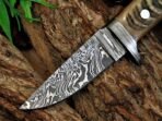 Damascus Skinner Knife — Hand-Forged, Ram Horn Handle, Leather Sheath - Image 2