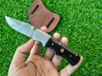 Damascus Folding Pocket Knife — Hand-Forged, 7.5" Overall, Resin Handle, Leather Sheath - Image 3