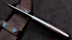 Damascus Skinner Knife — Hand-Forged, Stag Horn Handle, Leather Sheath (RK-418) - Image 3