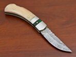 Damascus Folding Pocket Knife — Hand-Forged, 7" Overall, Bone Handle, Leather Sheath - Image 3