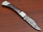 Damascus Folding Pocket Knife — Hand-Forged, 9" Overall, Camel Bone Handle, Leather Sheath (RK-425) - Image 3
