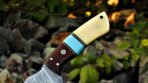 Damascus Skinner Knife — Hand-Forged, Stag Horn Handle, Leather Sheath (RK-429) - Image 3