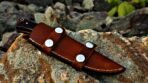Damascus Skinner Knife — Hand-Forged, Stag Horn Handle, Leather Sheath (RK-431) - Image 3