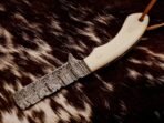 Damascus Bull Cutter Knife — Hand-Forged, Bone Handle, Leather Sheath - Image 3