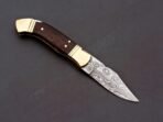 Damascus Folding Pocket Knife — Hand-Forged, 8" Overall, Wood Handle, Leather Sheath (RK-441) - Image 3
