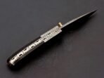 Damascus Folding Pocket Knife — Hand-Forged, 7" Overall, Leather Sheath - Image 3