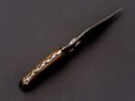 Damascus Folding Pocket Knife — Hand-Forged, 8" Overall, Wood Handle, Leather Sheath (RK-446) - Image 3