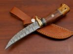 Damascus Skinner Knife — Hand-Forged, Wood Handle, Leather Sheath (RK-454) - Image 3