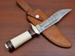 Damascus Bowie Knife — Hand-Forged, Stag Horn Handle, Leather Sheath (RK-457) - Image 3