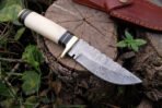 Damascus Bowie Knife — Hand-Forged, Stag Horn Handle, Leather Sheath (RK-462) - Image 3