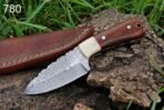 Damascus Skinner Knife — Hand-Forged, Hardwood Handle, Leather Sheath (RK-463) - Image 2