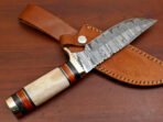 Damascus Bowie Knife — Hand-Forged, Bone Handle, Leather Sheath - Image 3
