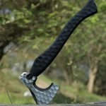Viking Bearded Axe — Hand-Forged High-Carbon Steel, 19" Overall, Wood Handle, Leather Blade Cover (RK-405)