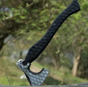 Viking Bearded Axe, Hand-Forged High-Carbon Steel, 19″ Overall, Wood Handle, Leather Blade Cover (RK-405)