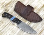 Damascus Skinner Knife — Hand-Forged, Wood Handle, Leather Sheath (RK-406)