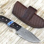 Damascus Skinner Knife — Hand-Forged, Wood Handle, Leather Sheath (RK-406)