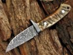 Damascus Skinner Knife — Hand-Forged, Ram Horn Handle, Leather Sheath - Image 6