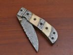 Damascus Folding Pocket Knife — Hand-Forged, 9″ Overall, Camel Bone Handle, Leather Sheath - view 11