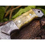 Damascus Bowie Knife — Hand-Forged, Stag Horn Handle, Leather Sheath (RK-461) - Image 4