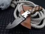 Damascus Folding Pocket Knife — Hand-Forged, 8" Overall, Wood Handle, Leather Sheath - Image 5