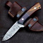 Damascus Skinner Knife — Hand-Forged, Stag Horn Handle, Leather Sheath (RK-418)