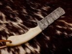 Damascus Bull Cutter Knife — Hand-Forged, Bone Handle, Leather Sheath - Image 4