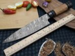 Damascus Chef Knife — Hand-Forged, Stag Horn Handle, Leather Sheath - Image 4