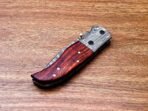 Damascus Folding Pocket Knife — Hand-Forged, 7" Overall, Wood Handle, Leather Sheath - Image 4