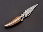 Damascus Folding Pocket Knife — Hand-Forged, 8" Overall, Wood Handle, Leather Sheath (RK-446) - Image 4