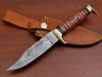 Damascus Bowie Knife — Hand-Forged, Camel Bone Handle, Leather Sheath