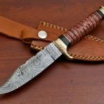 Damascus Bowie Knife — Hand-Forged, Camel Bone Handle, Leather Sheath