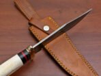Damascus Bowie Knife — Hand-Forged, Stag Horn Handle, Leather Sheath (RK-457) - Image 4