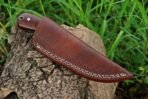 Damascus Skinner Knife — Hand-Forged, Hardwood Handle, Leather Sheath (RK-463) - Image 3
