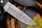 Damascus Skinner Knife — Hand-Forged, Stag Horn Handle, Leather Sheath (RK-495) - Image 4
