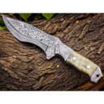 Damascus Bowie Knife — Hand-Forged, Stag Horn Handle, Leather Sheath (RK-461) - Image 5