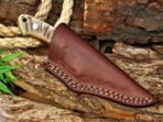 Damascus Skinner Knife — Hand-Forged, Ram Horn Handle, Leather Sheath - Image 4