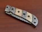 Damascus Folding Pocket Knife — Hand-Forged, 9″ Overall, Camel Bone Handle, Leather Sheath - view 4