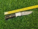 Damascus Folding Pocket Knife — Hand-Forged, 7.5" Overall, Resin Handle, Leather Sheath - Image 4