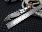 Damascus Folding Pocket Knife — Hand-Forged, 8" Overall, Wood Handle, Leather Sheath - Image 6