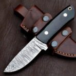 Damascus Skinner Knife — Hand-Forged, Stag Horn Handle, Leather Sheath (RK-417)