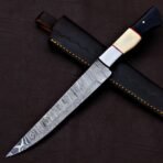 Damascus Fish Fillet Knife — Hand-Forged, Bone Handle, Leather Sheath (RK-423)