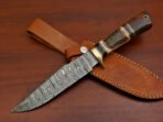Damascus Bowie Knife — Hand-Forged, Wood Handle, Leather Sheath (RK-398)