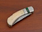 Damascus Folding Pocket Knife — Hand-Forged, 7" Overall, Bone Handle, Leather Sheath - Image 5