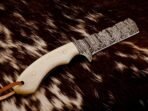 Damascus Bull Cutter Knife — Hand-Forged, Bone Handle, Leather Sheath - Image 5
