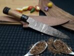 Damascus Chef Knife — Hand-Forged, Stag Horn Handle, Leather Sheath - Image 5
