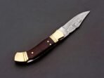 Damascus Folding Pocket Knife — Hand-Forged, 8" Overall, Wood Handle, Leather Sheath (RK-441) - Image 5