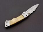 Damascus Folding Pocket Knife — Hand-Forged, 8" Overall, Bone Handle, Leather Sheath - Image 5