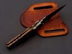 Damascus Folding Pocket Knife — Hand-Forged, 8" Overall, Wood Handle, Leather Sheath (RK-446) - Image 5