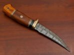 Damascus Skinner Knife — Hand-Forged, Wood Handle, Leather Sheath (RK-454) - Image 4