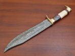 Damascus Bowie Knife — Hand-Forged, Wood Handle, Leather Sheath (RK-455) - Image 4